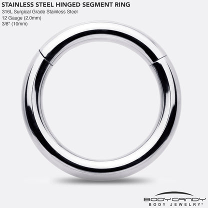 12G 3/8 316L Surgical Steel Precision Hinged Segment Hoop