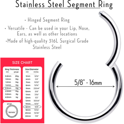 12G 5/8 316L Surgical Steel Precision Hinged Segment Hoop