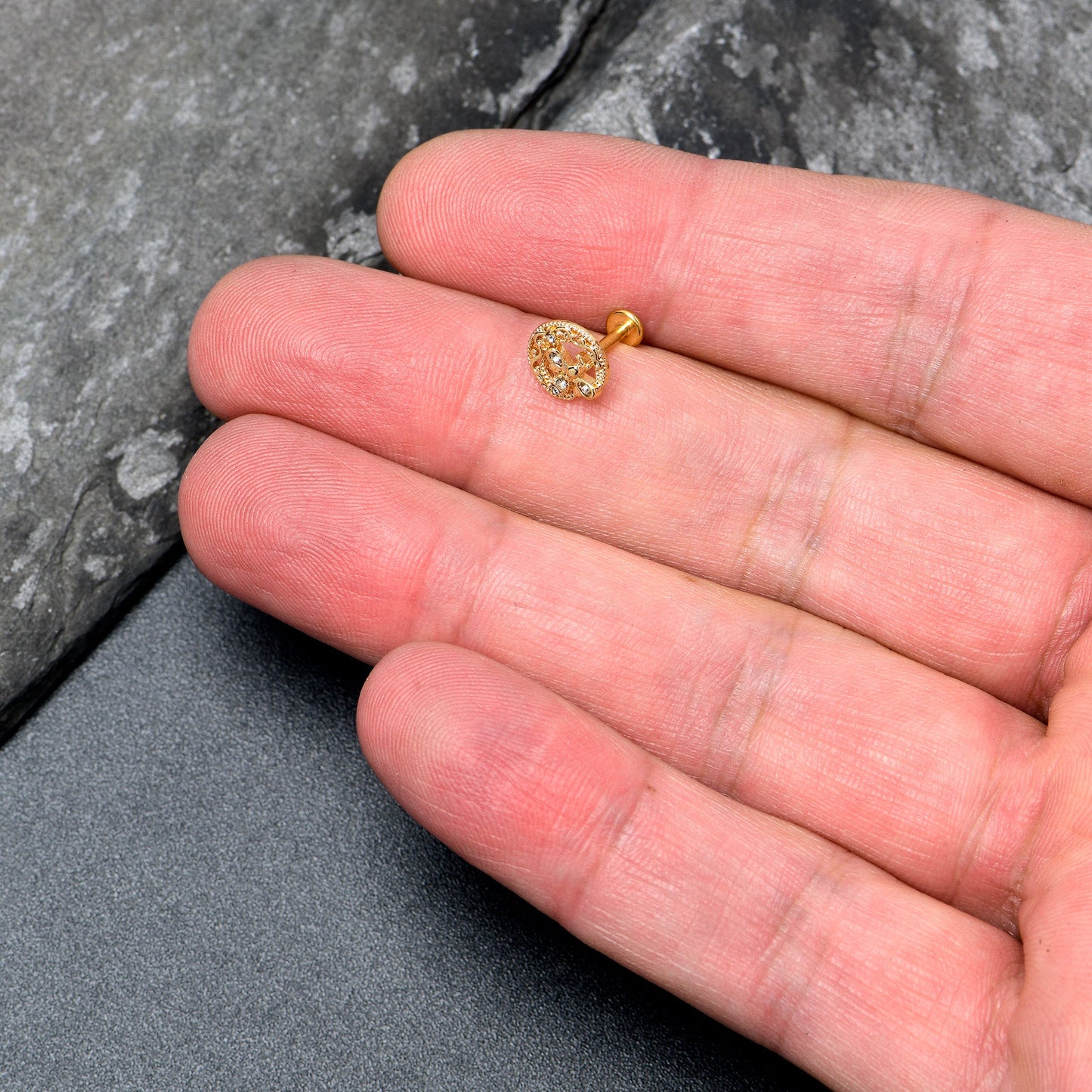 16G 5/16 Clear Gem Gold Tone Interally Threaded Dragonfly Labret