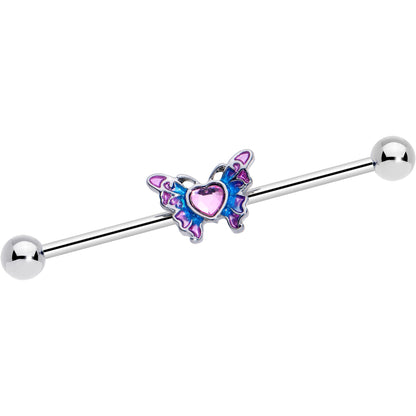 14G Pink Gem Heart Butterfly Purple Industrial Barbell 38mm