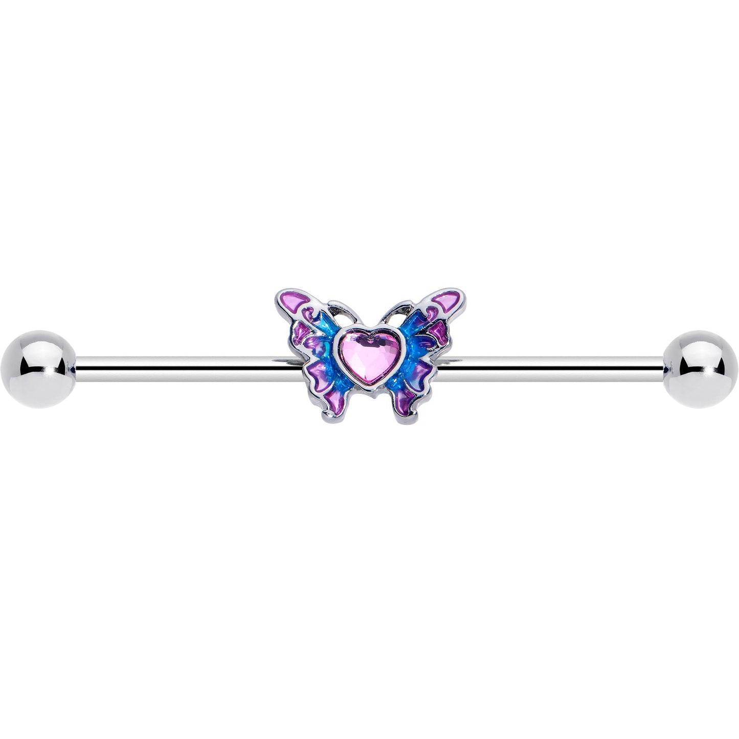 14G Pink Gem Heart Butterfly Purple Industrial Barbell 38mm