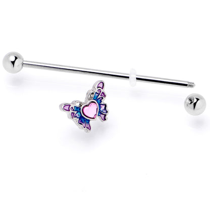 14G Pink Gem Heart Butterfly Purple Industrial Barbell 38mm