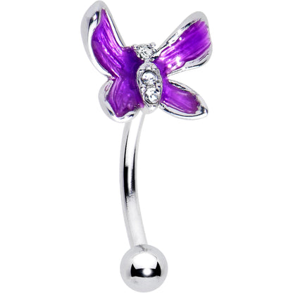 16G 5/16 Clear Gem Chunky Butterfly Purple Curved Eyebrow Ring