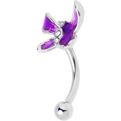 16G 5/16 Clear Gem Chunky Butterfly Purple Curved Eyebrow Ring