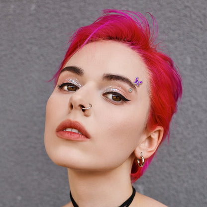 16G 5/16 Clear Gem Chunky Butterfly Purple Curved Eyebrow Ring