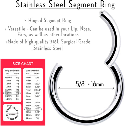 10G 5/8 316L Surgical Steel Precision Hinged Segment Hoop