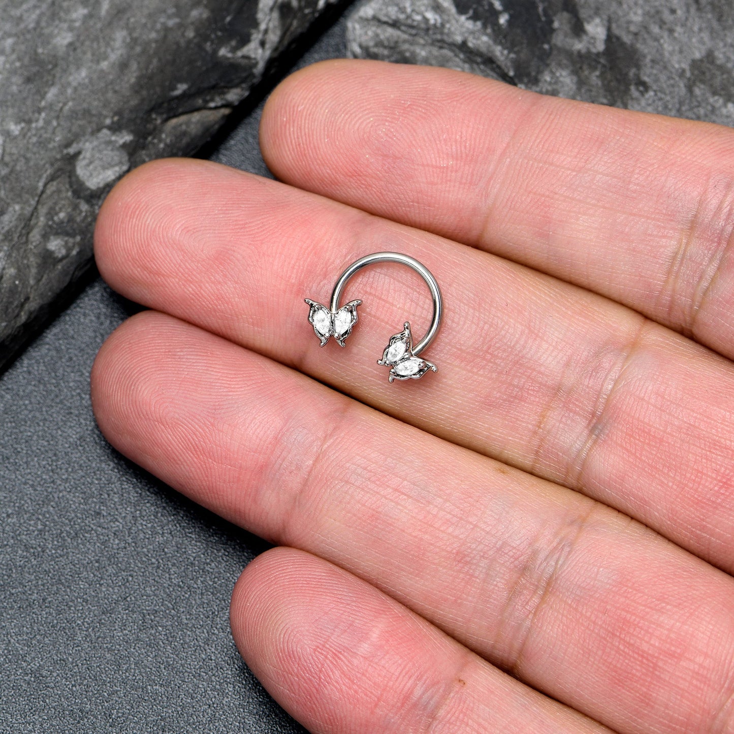 16G 3/8 Clear Gem Fancy Fab Butterfly Horseshoe Circular Barbell