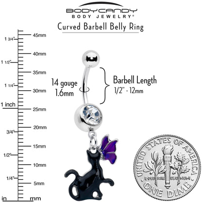 Clear Gem Butterfly Purple Black Cat Dangle Belly Ring