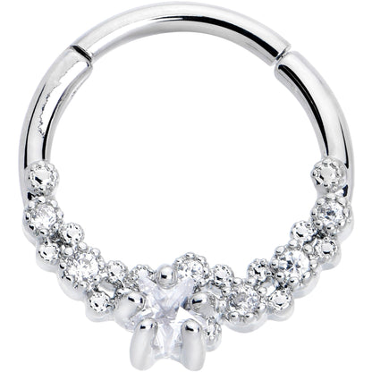 16G 3/8 Clear CZ Gem Starfish Supreme Hinged Segment Ring