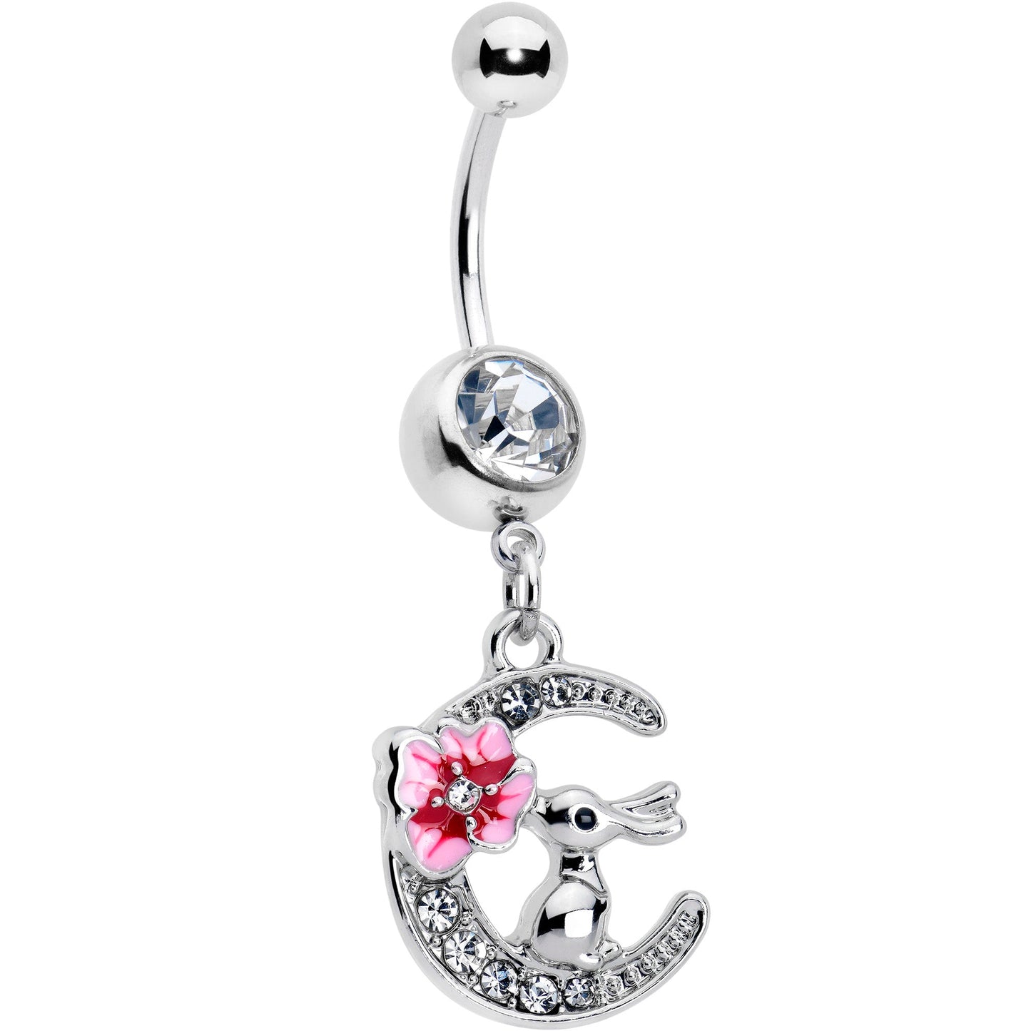 Clear Gem Rabbit On The Moon Pink Dangle Belly Ring