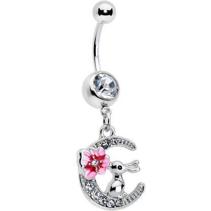 Clear Gem Rabbit On The Moon Pink Dangle Belly Ring