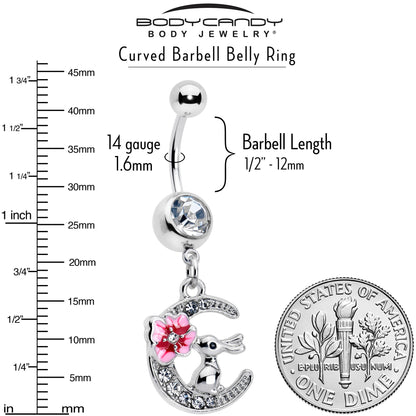 Clear Gem Rabbit On The Moon Pink Dangle Belly Ring