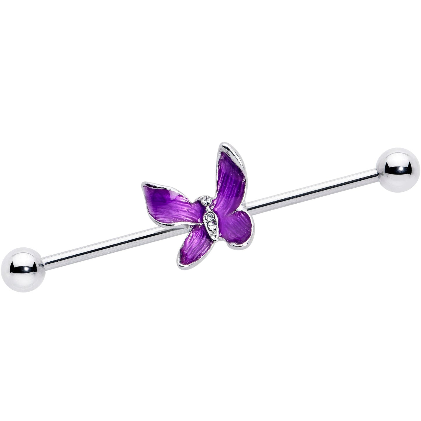14G Clear Gem Chunky Butterfly Purple Industrial Barbell 38mm