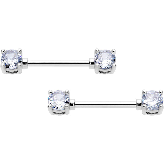 14G 9/16 Clear CZ Gem Forward Facing April Birthstone Nipple Ring Set