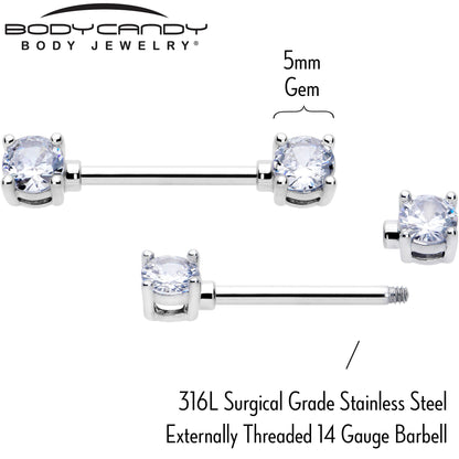 14G 9/16 Clear CZ Gem Forward Facing April Birthstone Nipple Ring Set