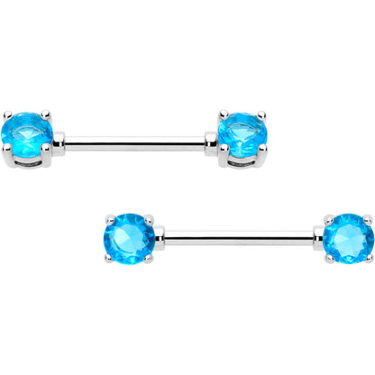 14G 9/16 Blue CZ Gem December Birthstone Nipple Ring Set