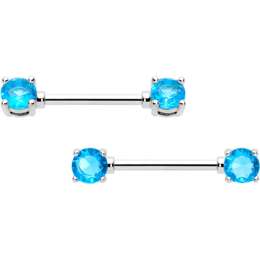 14G 9/16 Blue CZ Gem December Birthstone Nipple Ring Set