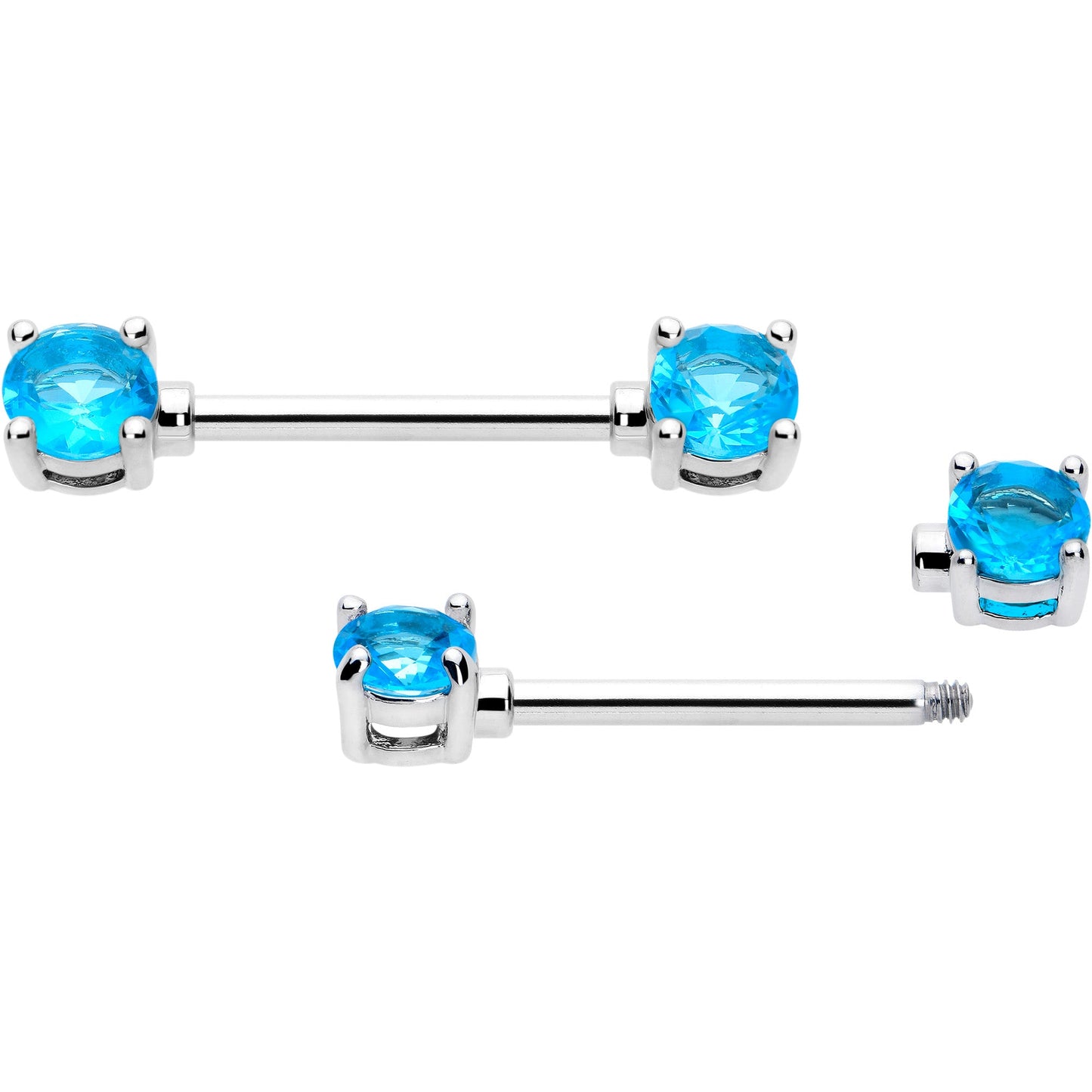 14G 9/16 Blue CZ Gem December Birthstone Nipple Ring Set