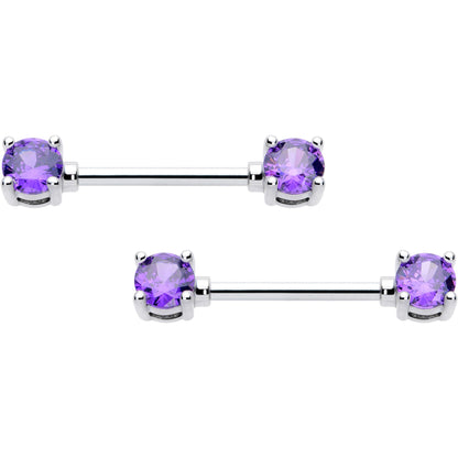 14G 9/16 Purple CZ Gem February Birthstone Nipple Ring Set