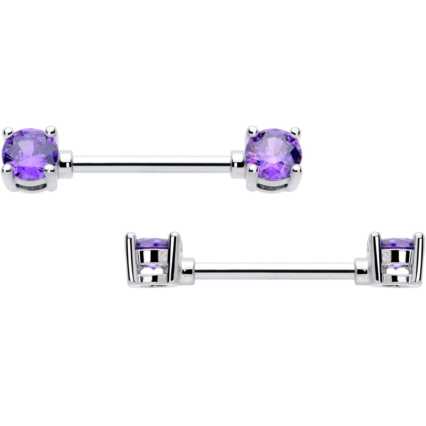14G 9/16 Purple CZ Gem February Birthstone Nipple Ring Set