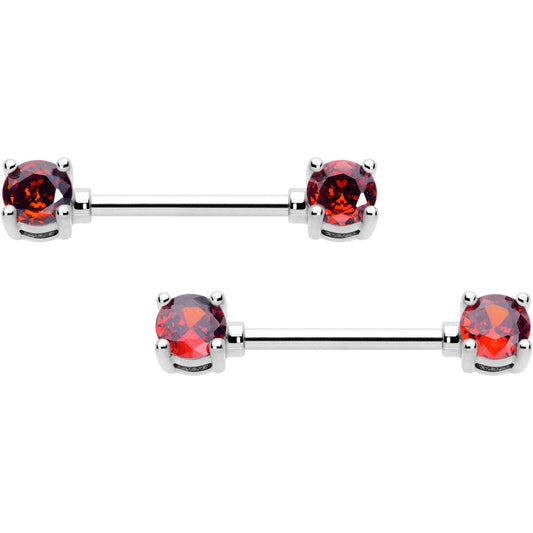 14G 9/16 Red CZ Gem January Birthstone Nipple Ring Set