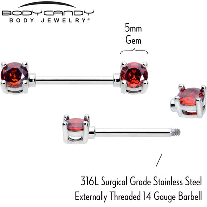 14G 9/16 Red CZ Gem January Birthstone Nipple Ring Set