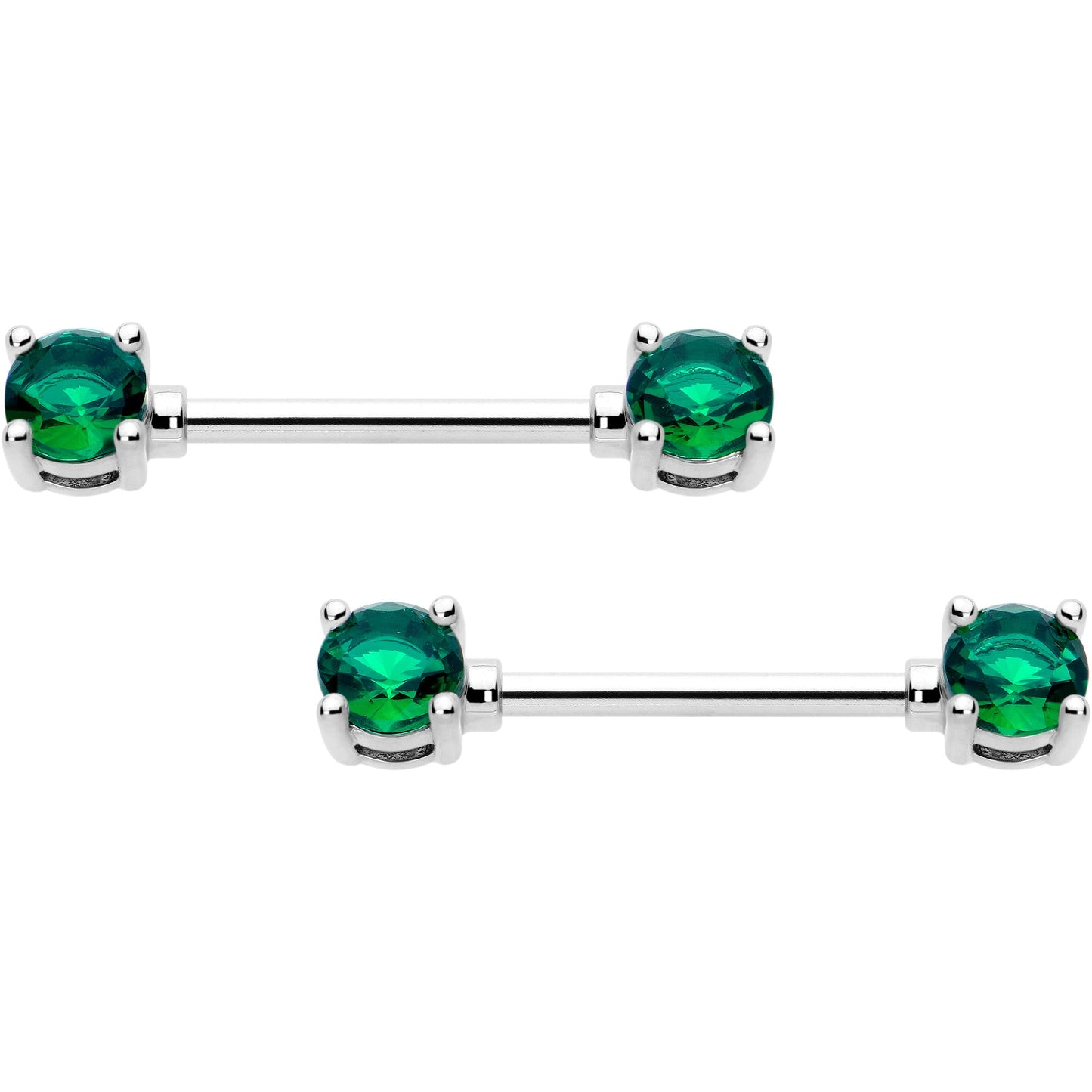 14G 9/16 Green CZ Gem May Birthstone Nipple Ring Set