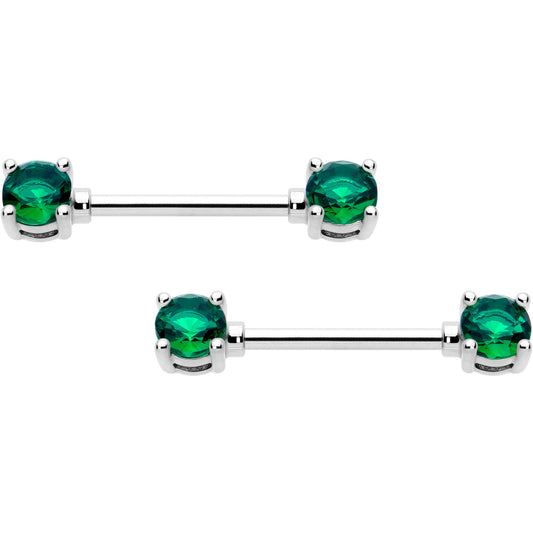 14G 9/16 Green CZ Gem May Birthstone Nipple Ring Set