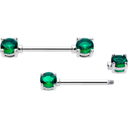14G 9/16 Green CZ Gem May Birthstone Nipple Ring Set