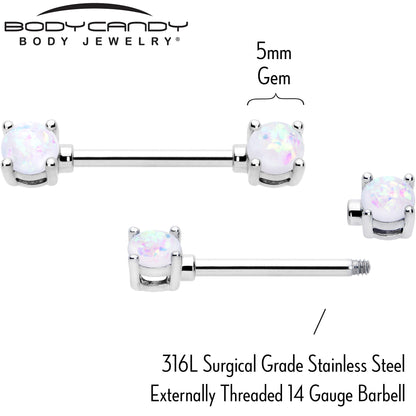 14G 9/16 White Faux Opal October Birthstone Nipple Ring Set