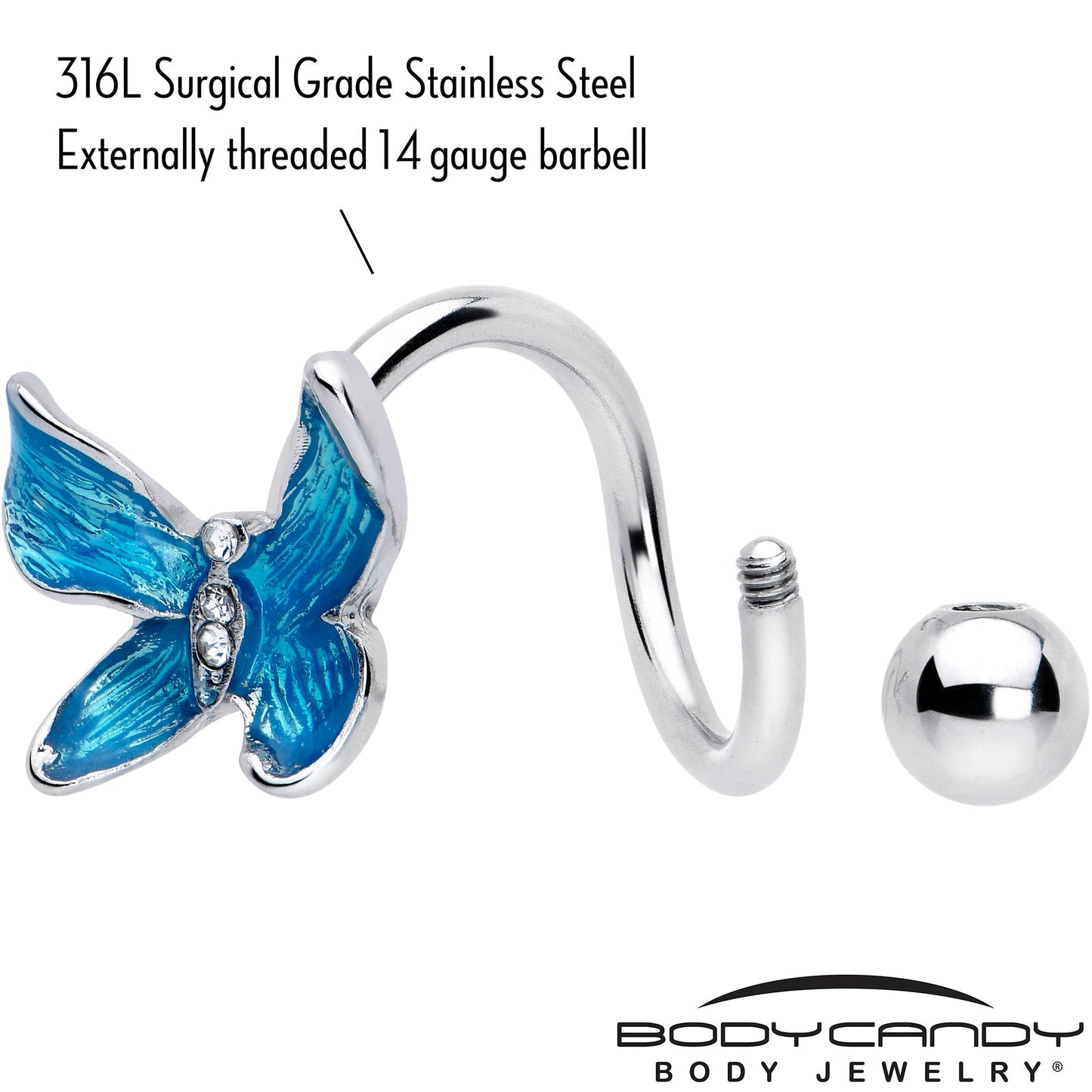 Clear Gem Chunky Butterfly Blue Spiral Twister Belly Ring