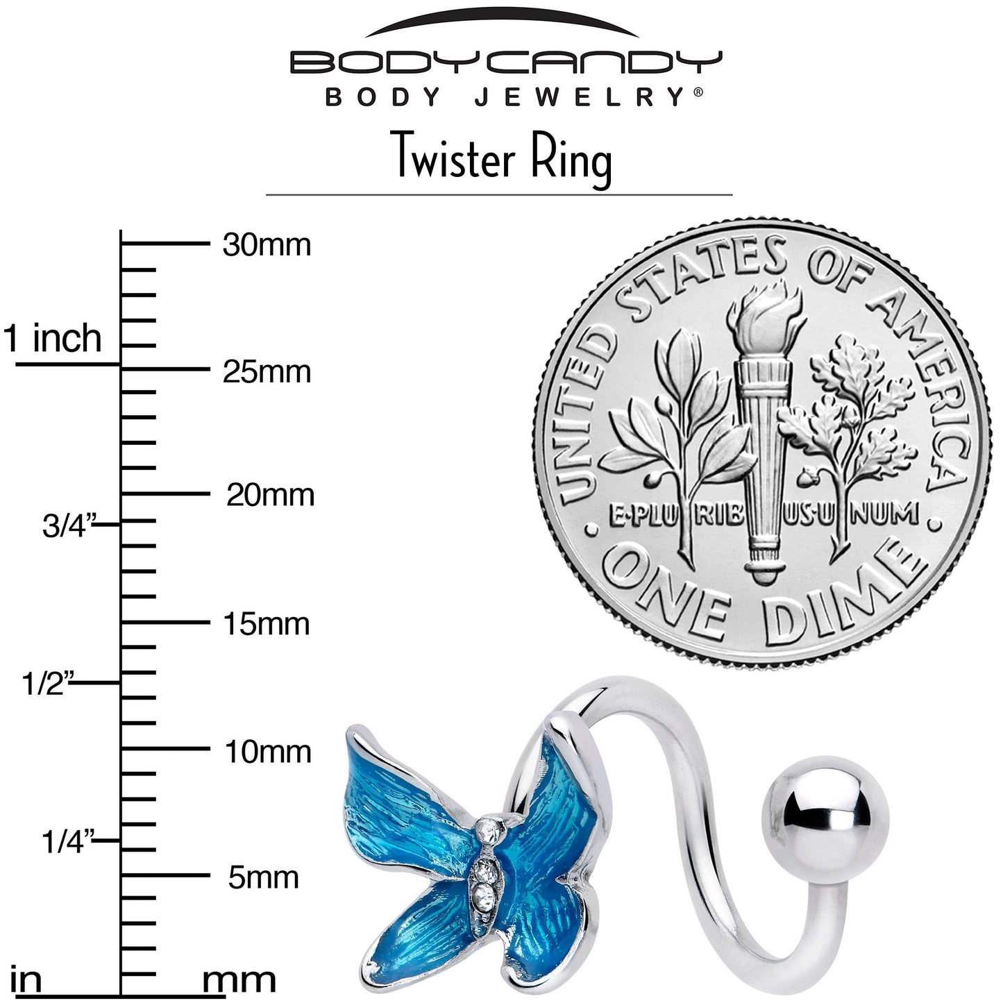 Clear Gem Chunky Butterfly Blue Spiral Twister Belly Ring