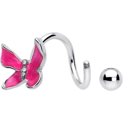 Clear Gem Chunky Butterfly Pink Spiral Twister Belly Ring
