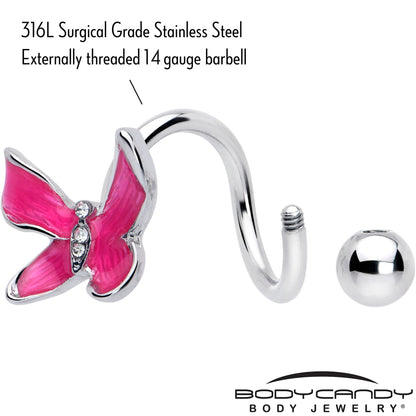 Clear Gem Chunky Butterfly Pink Spiral Twister Belly Ring