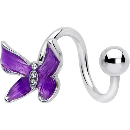 Clear Gem Chunky Butterfly Purple Spiral Twister Belly Ring