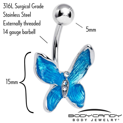 Clear Gem Chunky Butterfly Blue Belly Ring