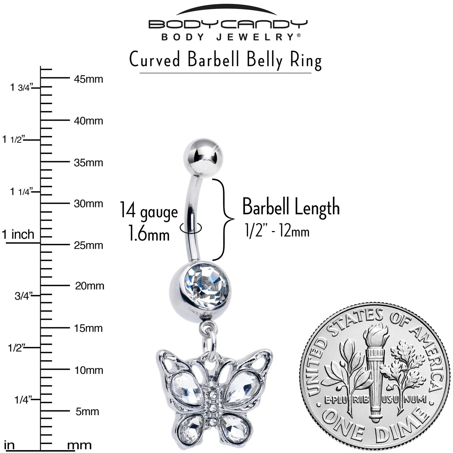 Clear Gem Butterfly Beauty Bling Dangle Belly Ring