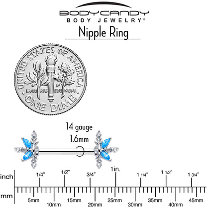 14G 9/16 Blue CZ Gem Classic Flower Barbell Nipple Ring Set