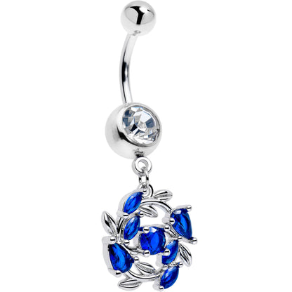 Clear Blue Gem Twining Vine Dangle Belly Ring