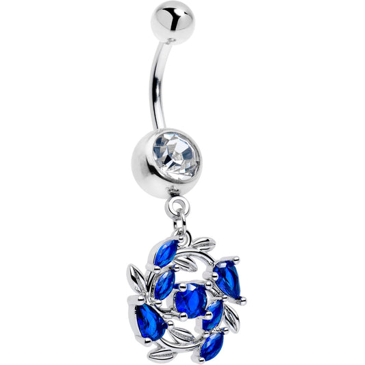 Clear Blue Gem Twining Vine Dangle Belly Ring