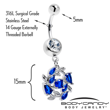 Clear Blue Gem Twining Vine Dangle Belly Ring