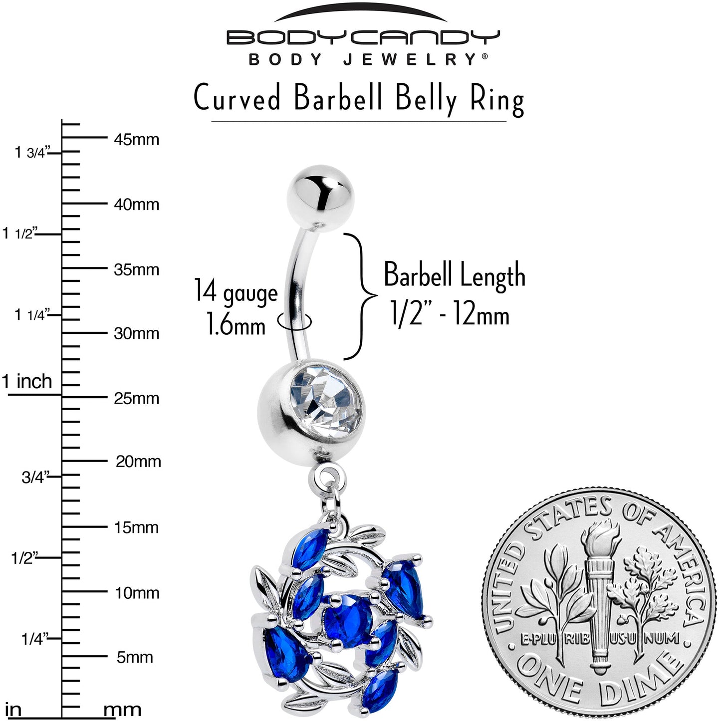 Clear Blue Gem Twining Vine Dangle Belly Ring