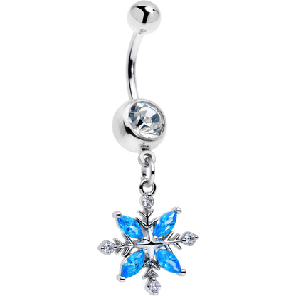 Clear Blue CZ Gem Classic Flower Dangle Belly Ring