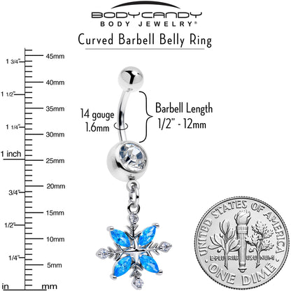 Clear Blue CZ Gem Classic Flower Dangle Belly Ring
