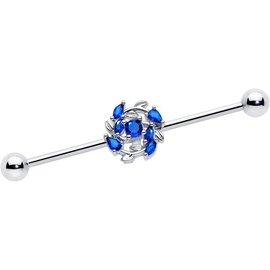 14G Blue Gem Twining Vine Industrial Barbell 38mm