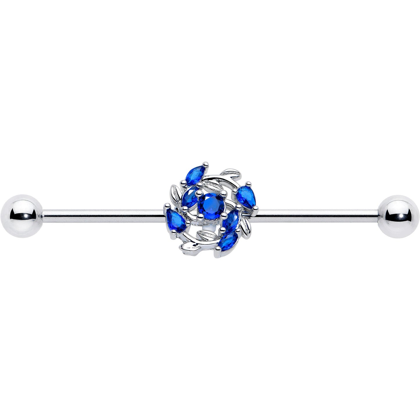 14G Blue Gem Twining Vine Industrial Barbell 38mm
