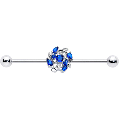 14G Blue Gem Twining Vine Industrial Barbell 38mm
