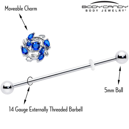 14G Blue Gem Twining Vine Industrial Barbell 38mm