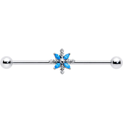 14G Blue CZ Gem Classic Flower Industrial Barbell 38mm