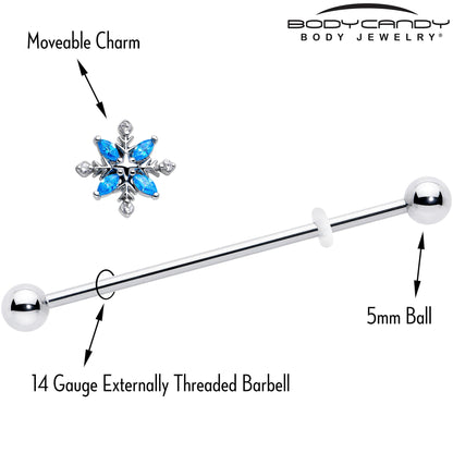 14G Blue CZ Gem Classic Flower Industrial Barbell 38mm